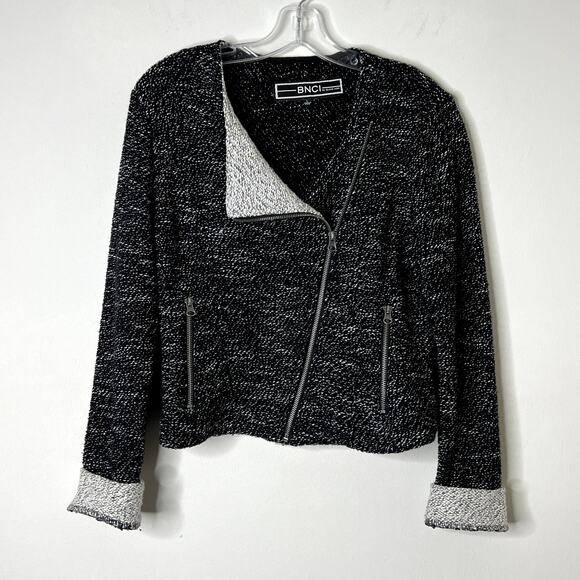 blanc noir Jackets & Blazers - BNCI by Blanc Noir Long Sleeve Moto Style Sweater Jacket Black Cream Women Large